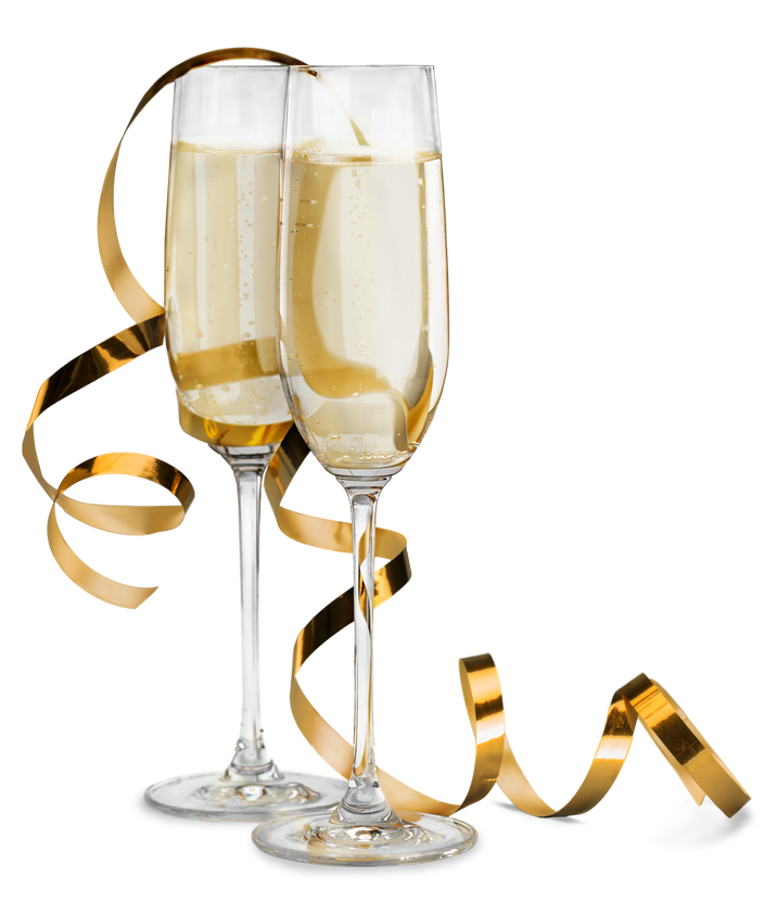 Glasses of Delicious Champagne with Glossy Golden Ribbon